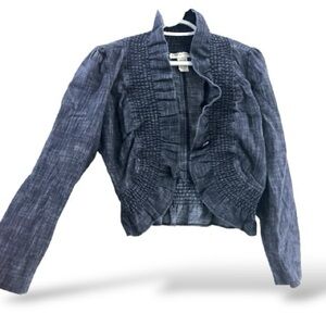Bamboo Traders Dark Wash Denim Puff Shoulder Ruffled Button Closure Jacket M